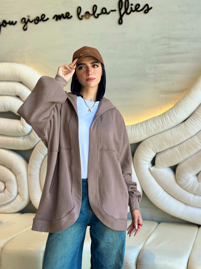 Hooded cardigan in cafè