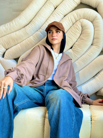 Hooded cardigan in cafè