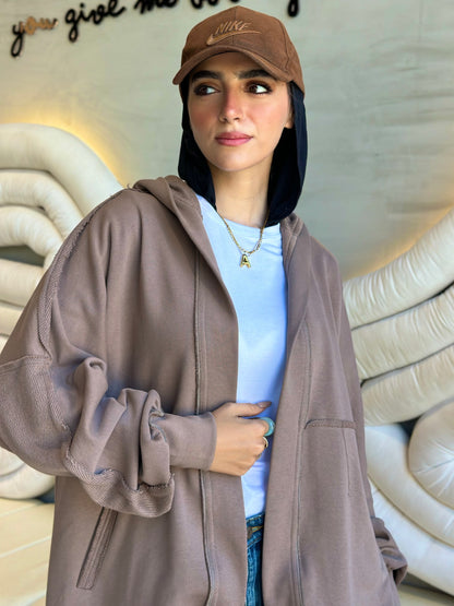 Hooded cardigan in cafè
