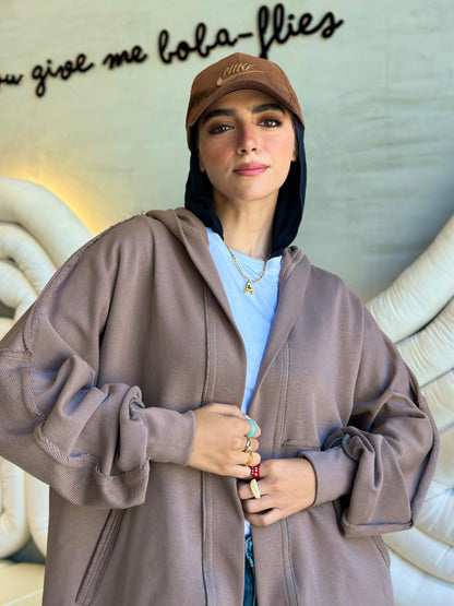 Hooded cardigan in cafè