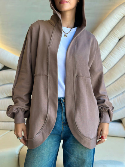 Hooded cardigan in cafè