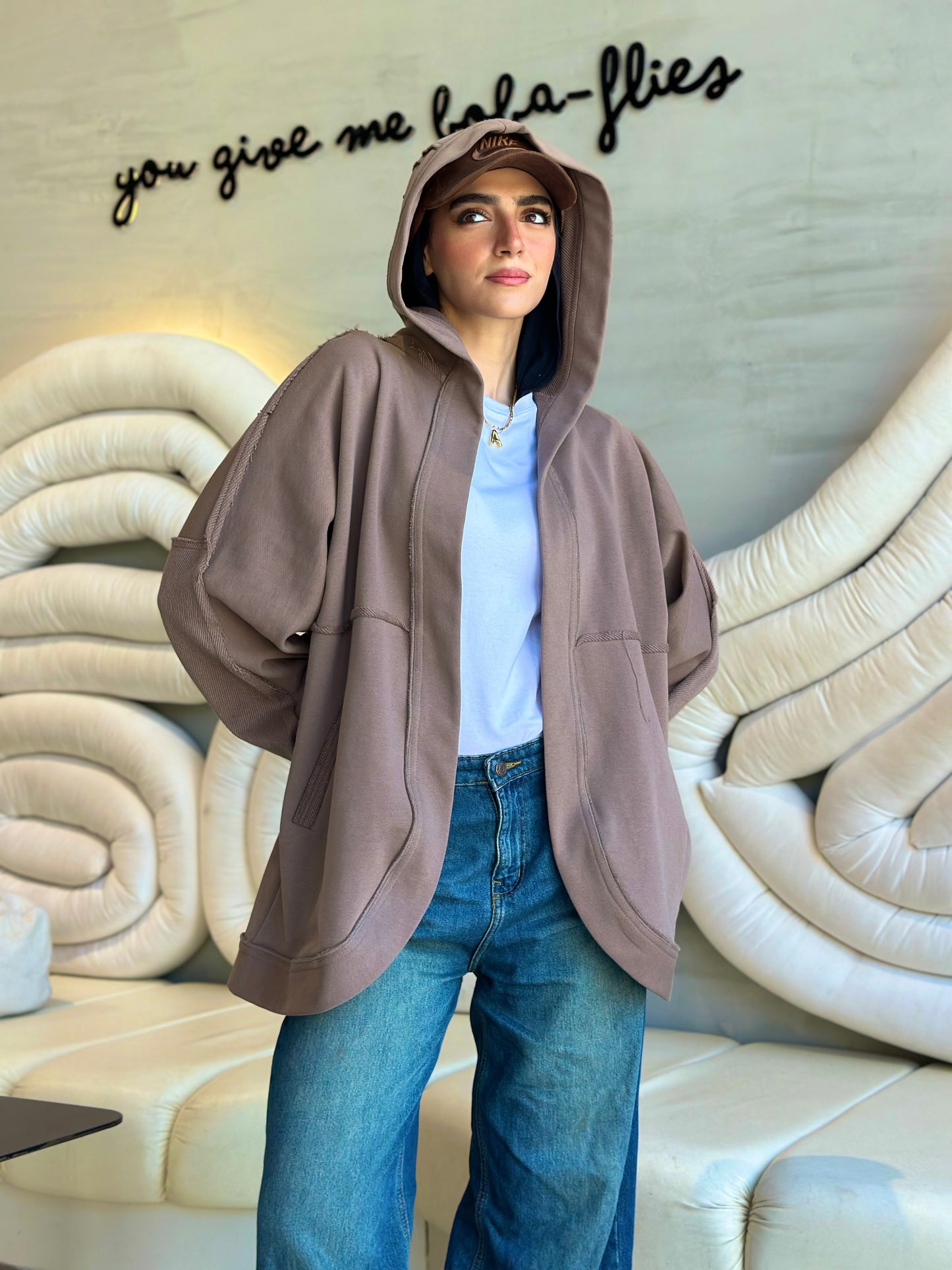 Hooded cardigan in cafè