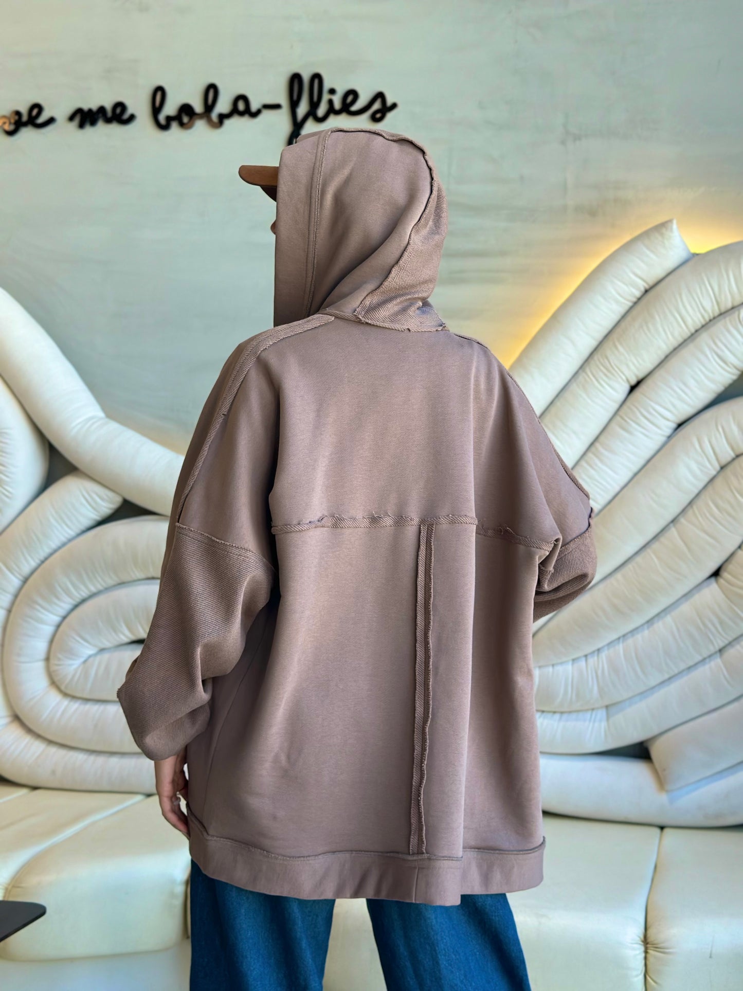 Hooded cardigan in cafè