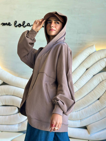 Hooded cardigan in cafè
