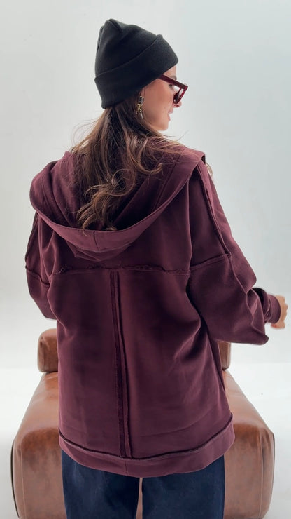 HOODED CARDIGAN IN MAROON