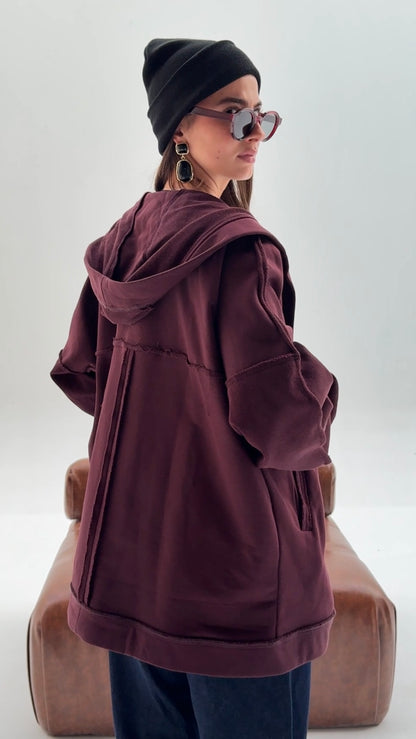 HOODED CARDIGAN IN MAROON