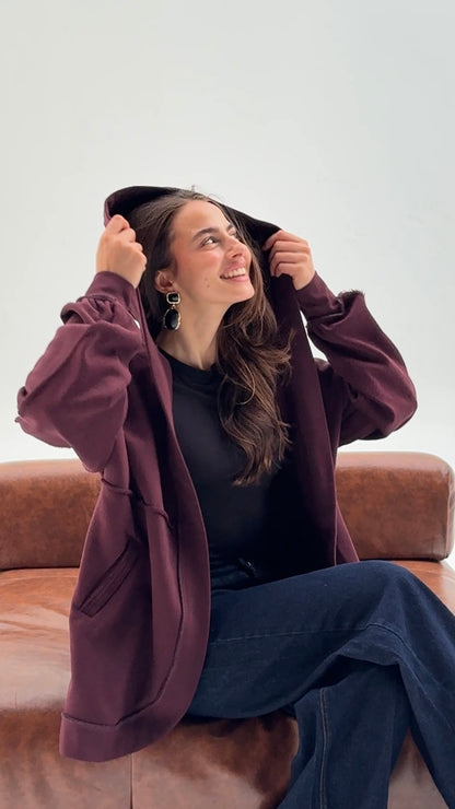 HOODED CARDIGAN IN MAROON
