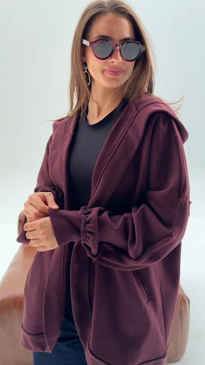 HOODED CARDIGAN IN MAROON