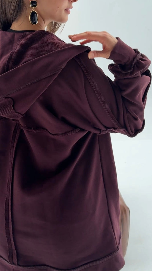 HOODED CARDIGAN IN MAROON