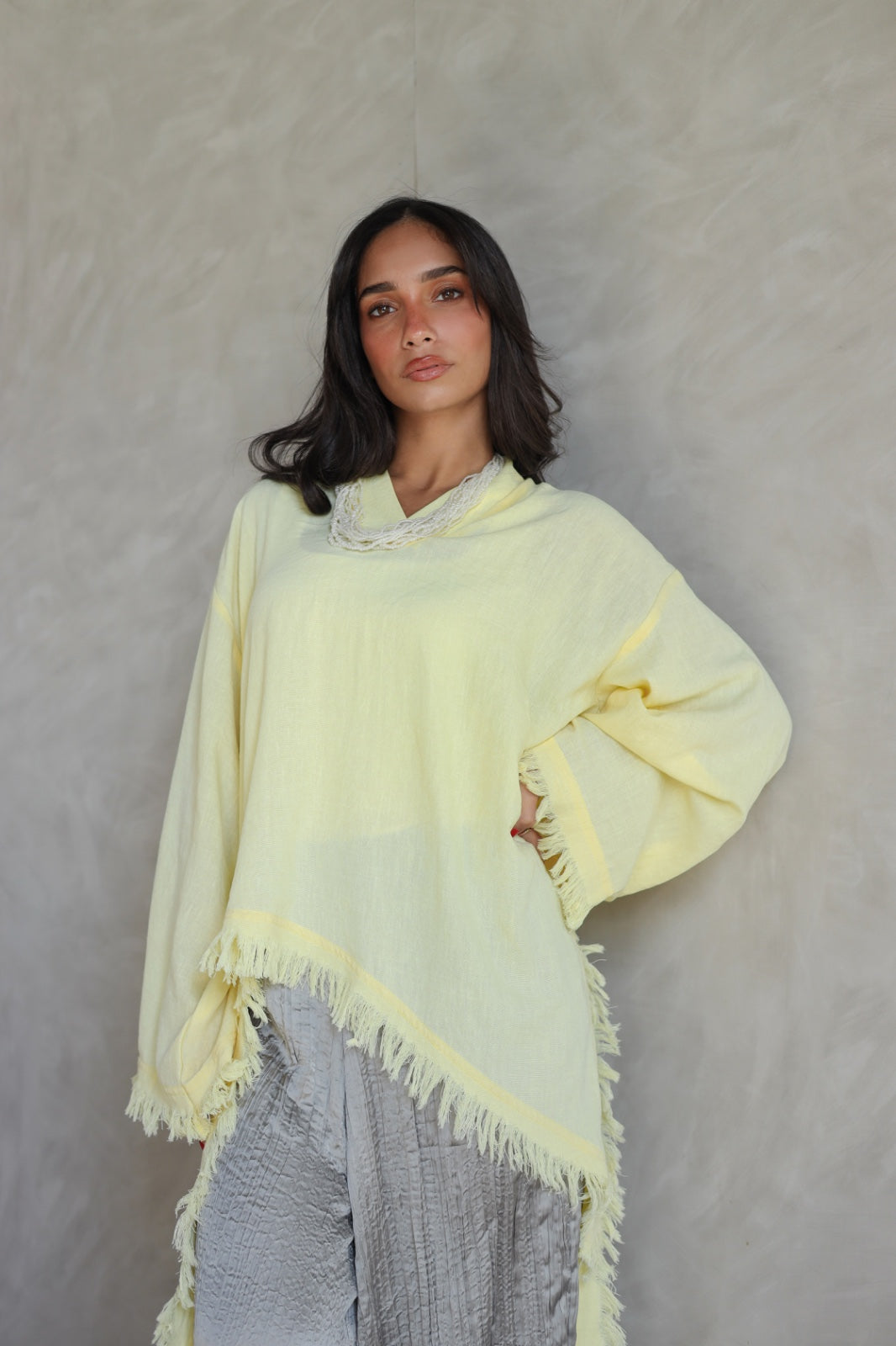 Solea fringe top butter yellow