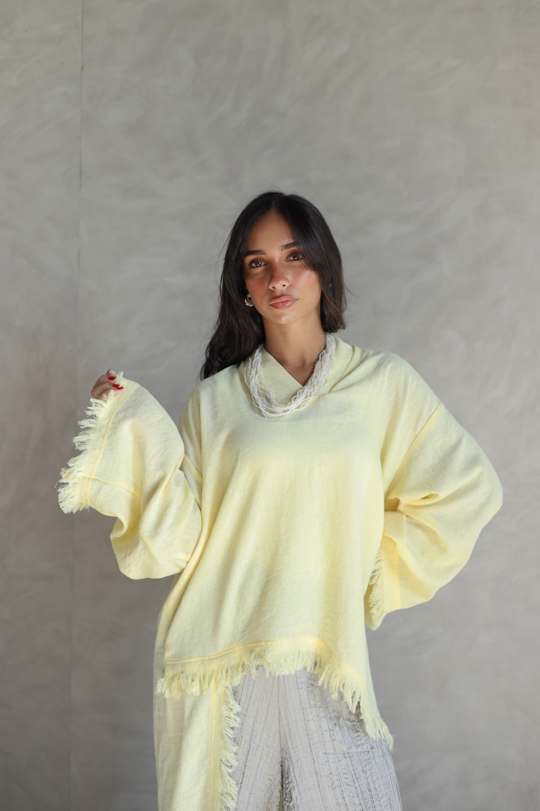 Solea fringe top butter yellow