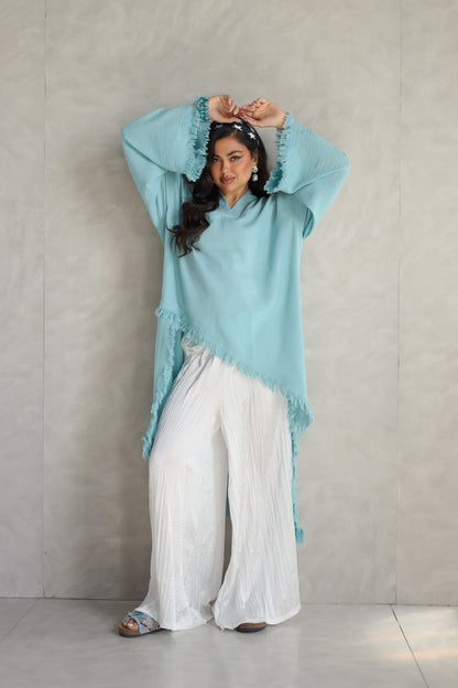 Solea fringe top soft aqua
