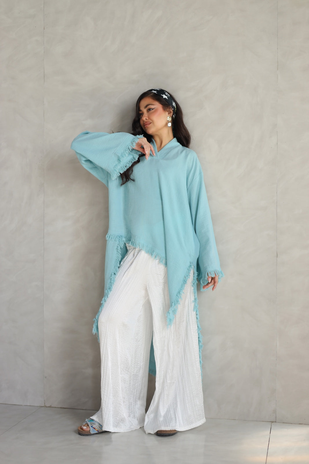 Solea fringe top soft aqua