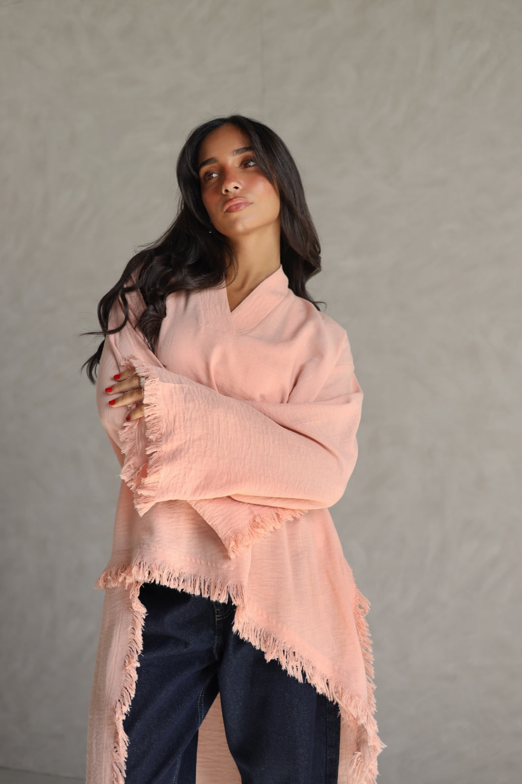 Solea fringe top peach fuzz