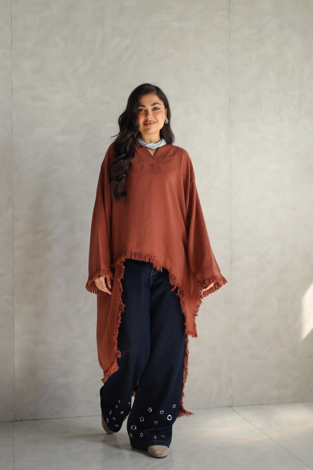 Solea fringe top burnt brick
