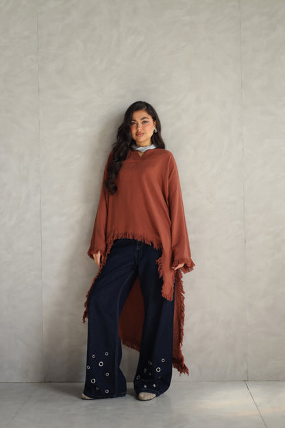 Solea fringe top burnt brick