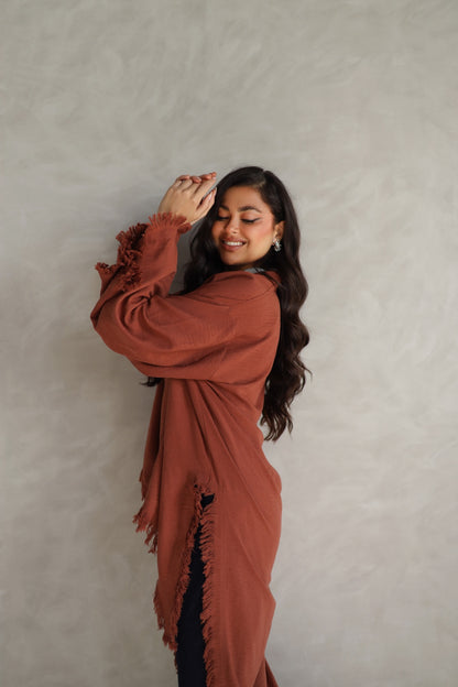 Solea fringe top burnt brick