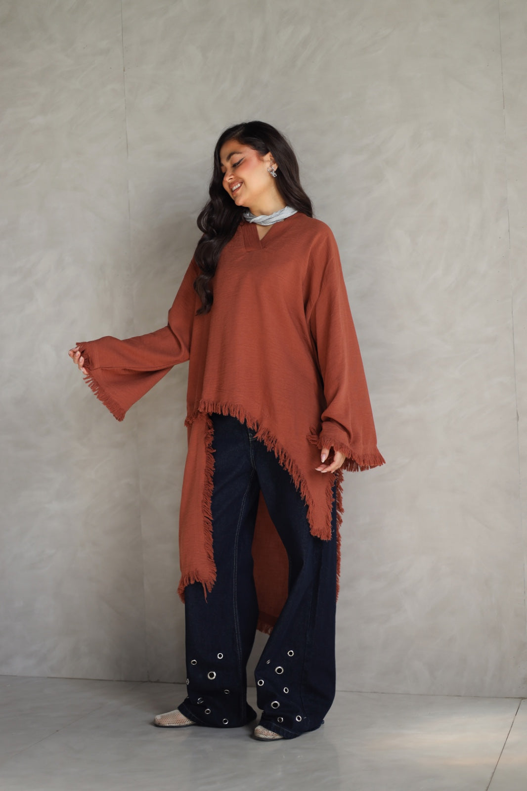 Solea fringe top burnt brick