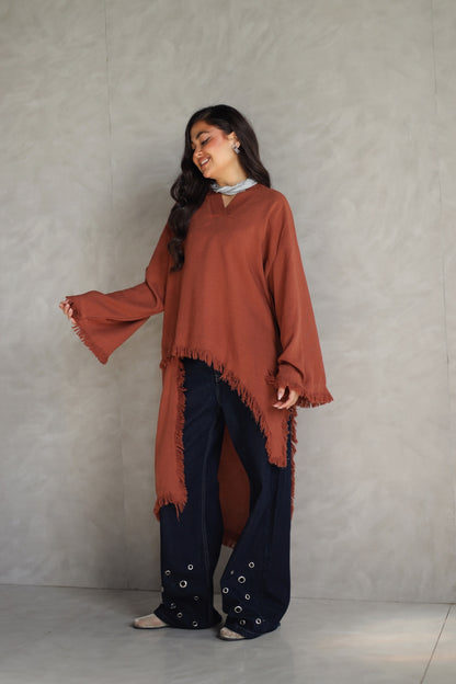 Solea fringe top burnt brick