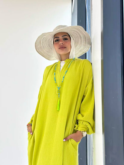 VIBRANT DRESS IN LIME GREEN